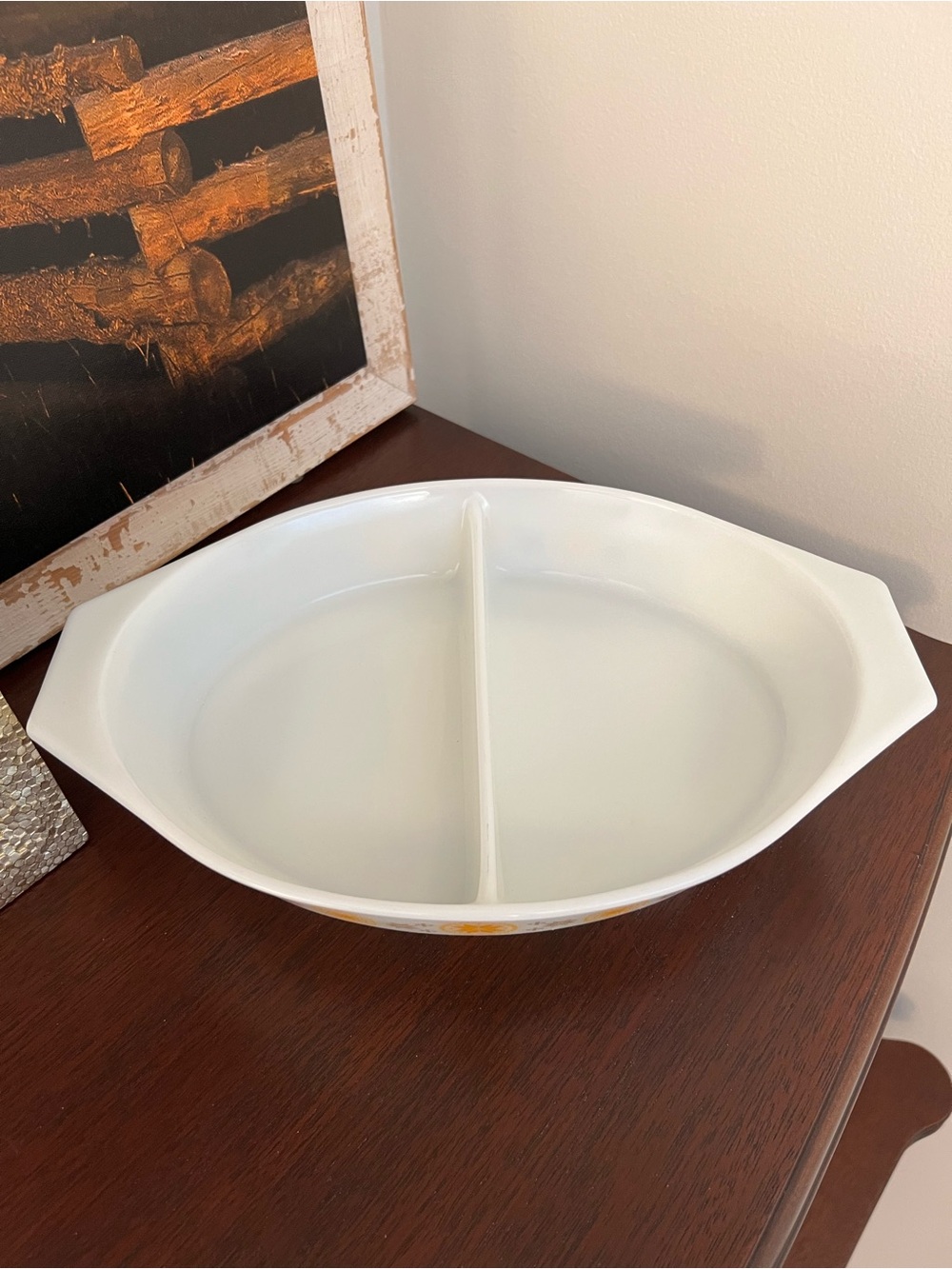 Vintage Pyrex Town And Country Oval Divided Casserole Dish - Picture 3 of 4